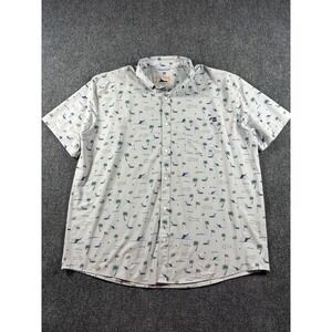 Huk Fishing‎ Mens 2XL Button Up Short Sleeve Shirt Nautical Fish Palm Tree Print